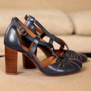 Brand New Navy High Heeled Mary Jane Pumps Size 5